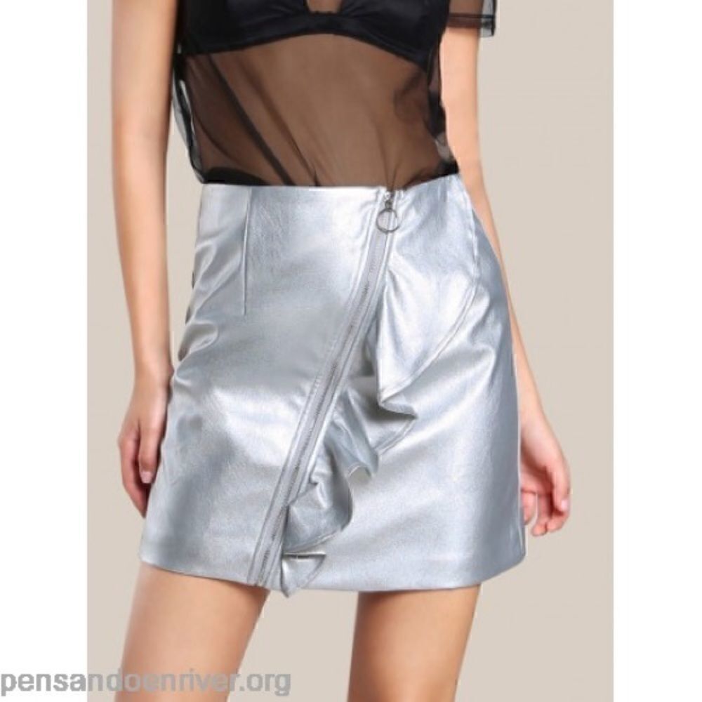 tea and cup faux leather o ring skirt